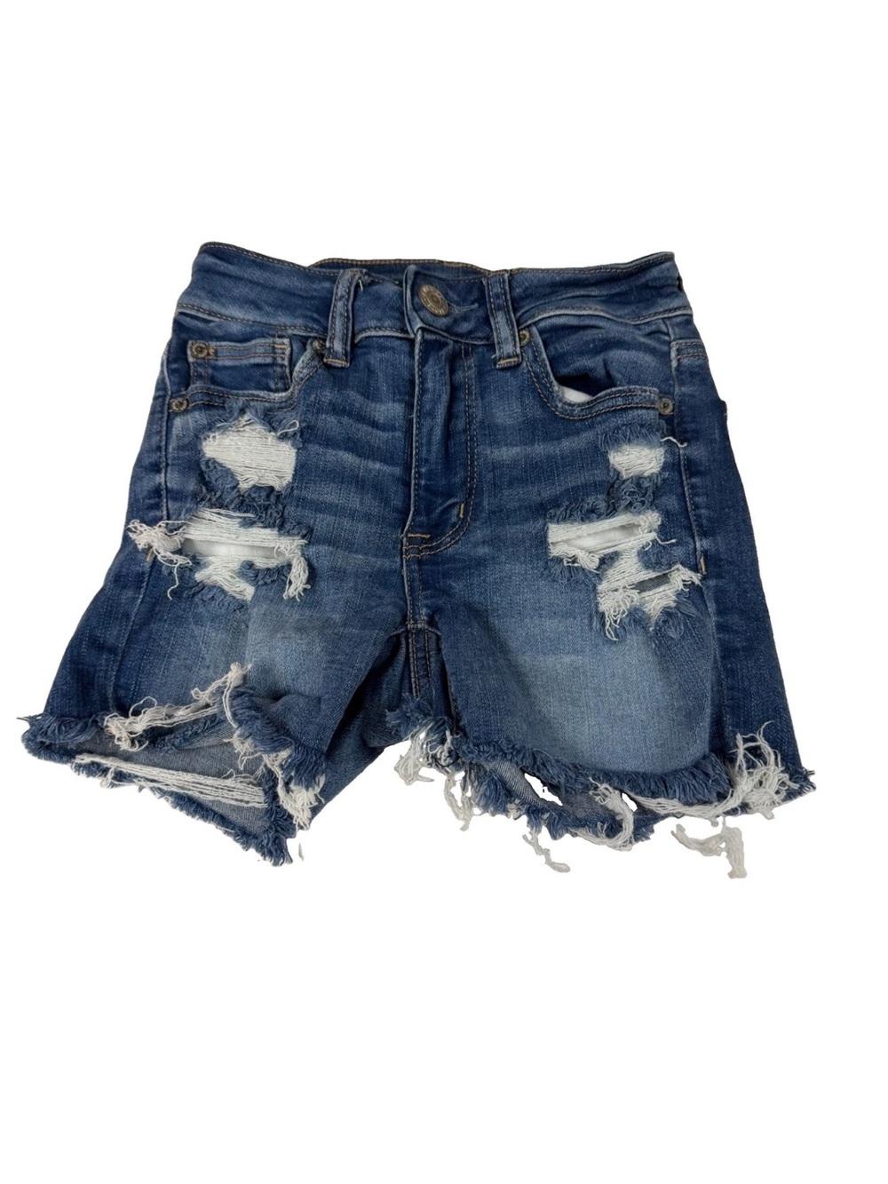 American Eagle Women’s Size 00 Hi Rise Shortie Shorts Jean Dark Distressed #0788